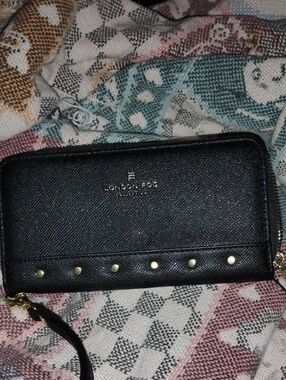 London Fog Black Zip-Around Wallet with Gold Studs